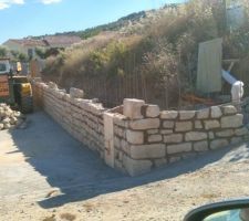 Le mur monte doucement doucemet ,en tout cas il est gourmand en ciment