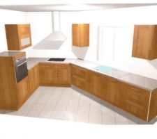 Plan 3d de notre future cuisine. Il faut corriger les bugs informatiques et rajouter la crédence et 2 plinthes à droite.
