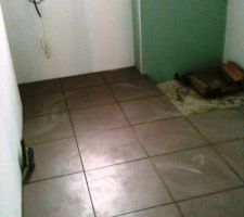 Carrelage de couleur marron pour la salle de bain du RDC. La photo rend les couleur moche !