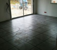 Carrelage gris du salon.