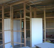 Cloison ossature bois remplissage fibre bois et KIt electrique '' un seul intervenant pour l'interieur finition Fermacel