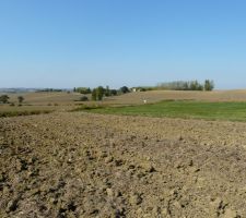Vue du milieu du terrain vers la route communale et le Nord