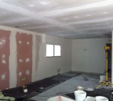 Mise en peinture du RDC, tout du moins impression des murs avant d'y rentrer !
