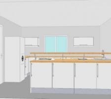 Le cuisine vue du salon et de la sam