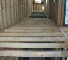 Le squellette de la structure bois photos prise depuis la cuisine vers le bureau