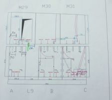 Plan de pose des morceaux des murs de l'étage (côté est)