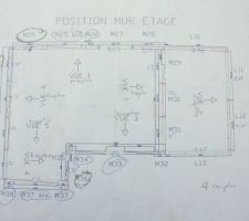 Plan de pose des morceaux des murs de l'étage (vue de dessus)