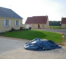 1ere tonte du gazon devant la maison