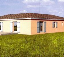 Vue 3D de la maison avec simulation d'implantation sur le terrain