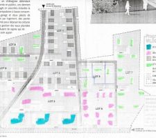 Implantation de la maison dans le lot N°5, la parcelle la plus basse sur le plan.