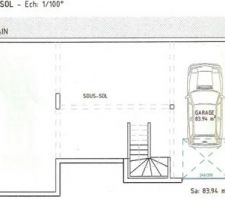 Sous sol : il sera un peu plus grand étant donné qu'on agrandis le rez de chaussée. et l'escalier sera de l'autre coté.(en face)