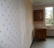 Cloison de la futur salle de bain familiale avant démolition .