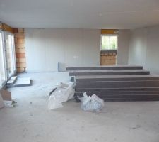Pose des placos sur les plafonds, et isolation des murs