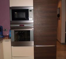 Vue sur la colonne four micro ondes et frigo