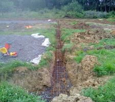 Mise en place du ferraillage avant de coulée mes fondations