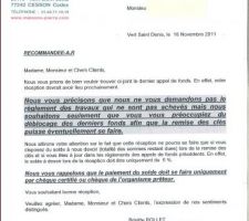 Info sur dernier règlement (courrier recommandé A/R)