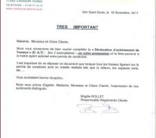 Déclaration d'Achèvement des Travaux (fourni par la Mairie)