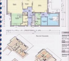 Plan du rez de chaussée et vue en 3 D de la maison