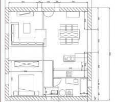 Plan que je réalisez sur autocad pour visualiser l'aménagement de ma maison, quelques peut modifié actuellement notament la salle de bain