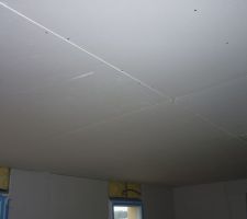 Le plafond, le doublage des murs est réalisé en plaques de Ba13. La pose se fait aussi en plaquant le placoplâtre sur le ferraillage et en le vissant.