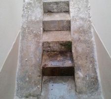 Camouflage de la part de mon constructeur.
Voir enduit ajout&eacute; sur les c&ocirc;t&eacute;s...
Ils ont oubli&eacute; de camoufl&eacute; les marches....
C'est un peu plus dure cette fois....