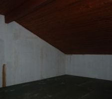 Le plancher est posé, il faut s'attaquer au plafond en lambris