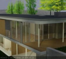 Vue d'ensemble 3D avec rénovation des baies vitrées, brise soleil et bardage