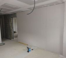 Mise en place placo sur mur entre cuisine et salon, par mes soins