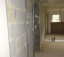 Mise en place placo sur mur entre cuisine et salon, par mes soins
