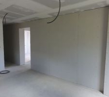 Mise en place placo sur mur entre cuisine et salon, par mes soins