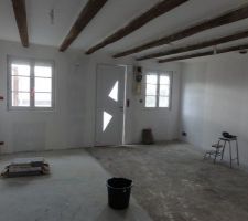 Salon, Plafond peint en blanc, sous couche sur mur