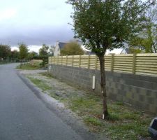 Muret fait par mon mari et cloture en bois pour nous cacher de larue. Le mur sera enduit au printemps normalement