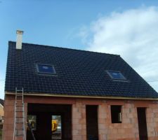 Tuiles, fenetres de toit, et conduit de cheminée