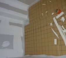 Pose de l'isolant du plancher chauffant (en cours)au rdc.