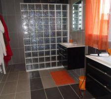 Douche italienne avec son mur en pavés de verre