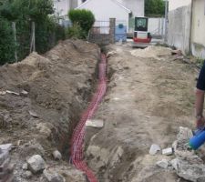 Tranchée jusqu'au "compteur d'eau", le regard a été posé en même temps. Puis électricité pour le garage et la sonnette que j'avais complètement merci mimi!!!