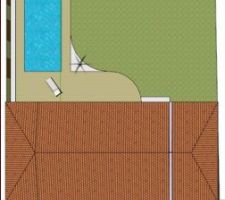 Proposition d'aménagement. C'est une première proposition. Pour info nous ne pouvons pas faire une extension qui viendrait en limite de propriété des 2 cotés. Le coté garage à droite doit être séparé du reste de la maison.