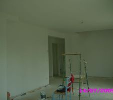 Les 2 couches de "sous couches sont faites, ainsi que 2 couches au plafonds, voilà tout est blanc uniforme et propre, LE SALON/SEJOUR