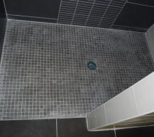 Mosaique en pierre de lave, de la douche à l'italienne, salle d'eau