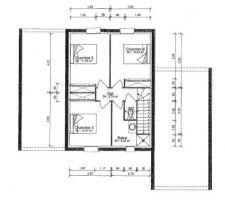 Plan de l'étage. 3 chambres, 1 sdb et 1 wc