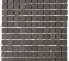 Mosa&iuml;que en Ardoise pour le sol de la douche italienne parentale, la remont&eacute;e derri&egrave;re la robinetterie de la douche, la cr&eacute;dence au-dessus du meuble double vasques