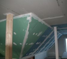 Les 3 types de placo : Vert pour l'hydro, bleu pour le phonique, et gris pour le standard