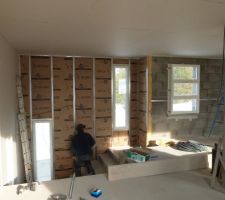 Doublage escalier, placo-style laine de verre 140