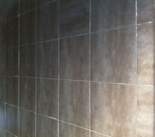 Le carrelage de la pièce de vis est posé mais pas encore jointé