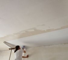 Pose toile de verre plafond