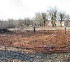 Traçage des lignes aux sols pour les fondations.