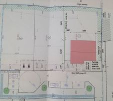 Emplacement maison sur terrain. Le sud est en haut.