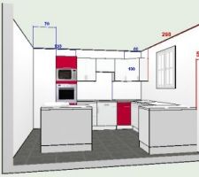 Projet cuisine rouge blanc meubles LM