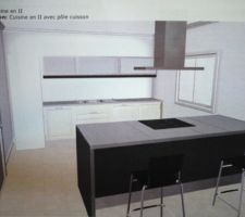 Projet pour la cuisine. Imaginé chez Ikéa. Le cube blanc à gauche, c'est l'emplacement du frigo, non encastré.