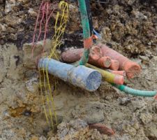 L'arrivée de la tranchée technique au sous sol.